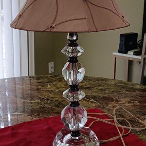 Mid Century Stacked Clear Glass Crystal Table Lamp & Shade
